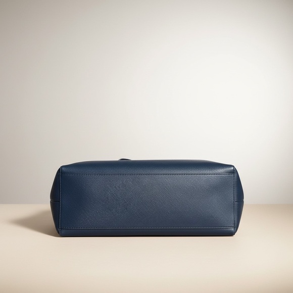 ✨ Tory Burch Navy Saffiano Leather Tote Work Laptop Bag Gold Logo - Picture 7 of 14